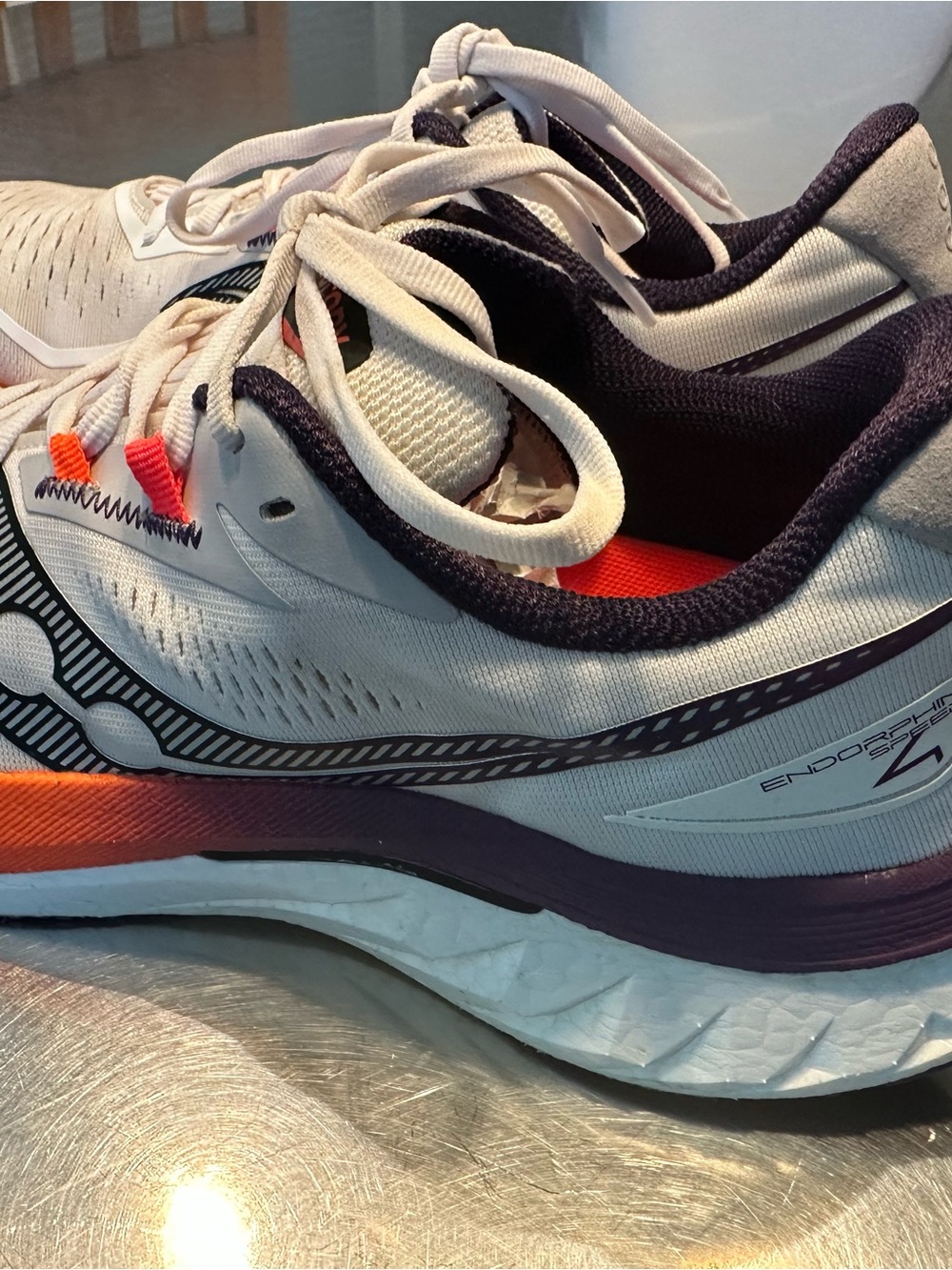 Men's Saucony Endorphin Speed Running Shoes - White and Navy with Orange Accents